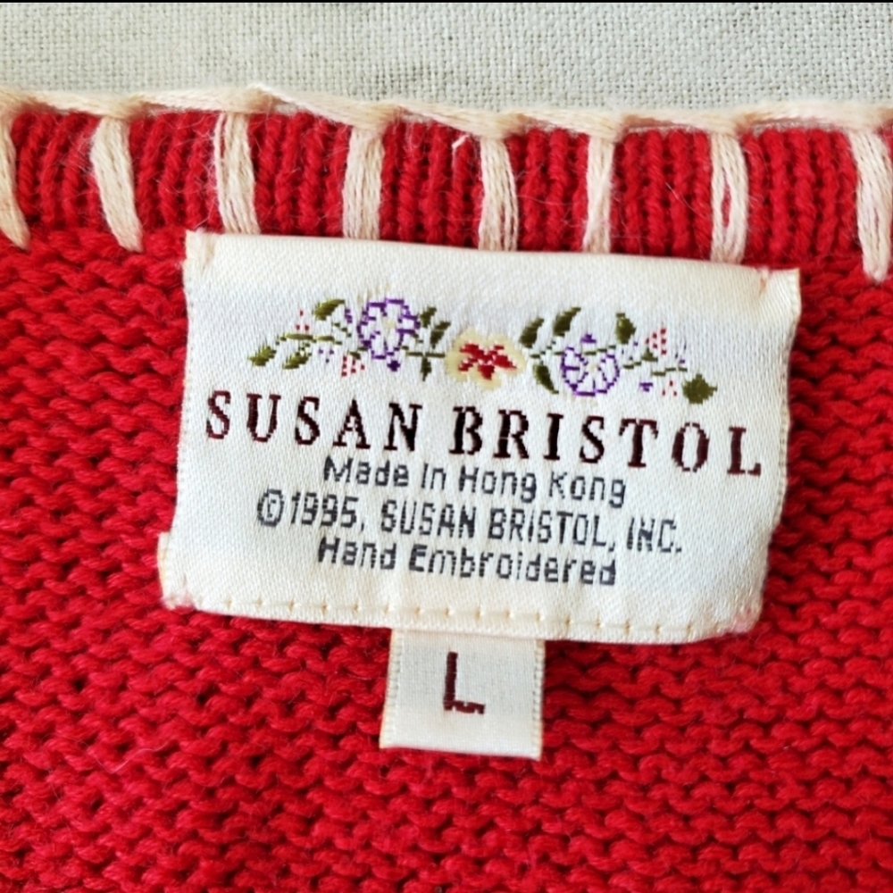 Vintage Susan Bristol Red Cream Embroidered Vest - Picture 10 of 15